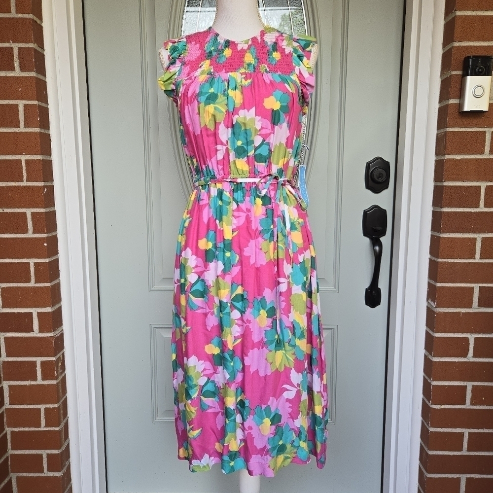 NWT Draper James Smocked Short Dress Floral Fuschia Multi - Picture 2 of 14